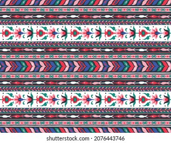 Ikat geometric folklore ornament. Tribal ethnic vector texture. Seamless striped pattern in Aztec style. Figure tribal embroidery. Indian, Scandinavian, Gypsy, Mexican, folk pattern.