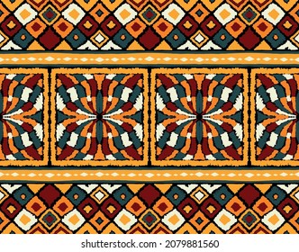 Ikat geometric folklore ornament. Tribal ethnic Seamless striped pattern in Aztec style. Figure tribal embroidery. Indian, Scandinavian, Gypsy, Mexican, folk pattern.