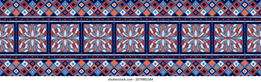 Ikat geometric folklore ornament. Tribal ethnic Seamless striped pattern in Aztec style. Figure tribal embroidery. Indian, Scandinavian, Gypsy, Mexican, folk pattern.