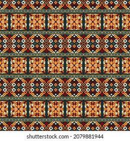 Ikat geometric folklore ornament. Tribal ethnic Seamless striped pattern in Aztec style. Figure tribal embroidery. Indian, Scandinavian, Gypsy, Mexican, folk pattern.