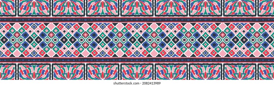 Ikat geometric folklore ornament. Tribal ethnic vector texture. Seamless striped pattern in Aztec style. Figure tribal embroidery. Indian, Scandinavian, Gypsy, Mexican, folk pattern.