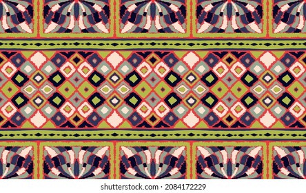 Ikat geometric folklore ornament. Tribal ethnic vector texture. Seamless striped pattern in Aztec style. Figure tribal embroidery. Indian, Scandinavian, Gypsy, Mexican, folk pattern.