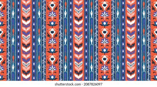 Ikat geometric folklore ornament. Tribal ethnic vector texture. Seamless striped pattern in Aztec style. Figure tribal embroidery. Indian, Scandinavian, Gypsy, Mexican, folk pattern.