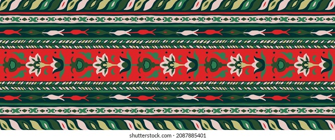 Ikat geometric folklore ornament. Tribal ethnic vector texture. Seamless striped pattern in Aztec style. Figure tribal embroidery. Indian, Scandinavian, Gypsy, Mexican, folk pattern.