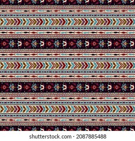 Ikat geometric folklore ornament. Tribal ethnic vector texture. Seamless striped pattern in Aztec style. Figure tribal embroidery. Indian, Scandinavian, Gypsy, Mexican, folk pattern.