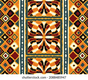 Ikat geometric folklore ornament. Tribal ethnic vector texture. Seamless striped pattern in Aztec style. Figure tribal embroidery. Indian, Scandinavian, Gypsy, Mexican, folk pattern.