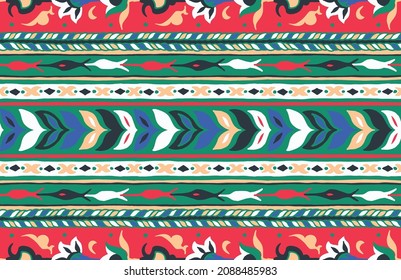 Ikat geometric folklore ornament. Tribal ethnic vector texture. Seamless striped pattern in Aztec style. Figure tribal embroidery. Indian, Scandinavian, Gypsy, Mexican, folk pattern.