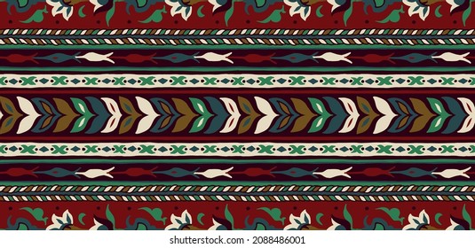 Ikat geometric folklore ornament. Tribal ethnic vector texture. Seamless striped pattern in Aztec style. Figure tribal embroidery. Indian, Scandinavian, Gypsy, Mexican, folk pattern.