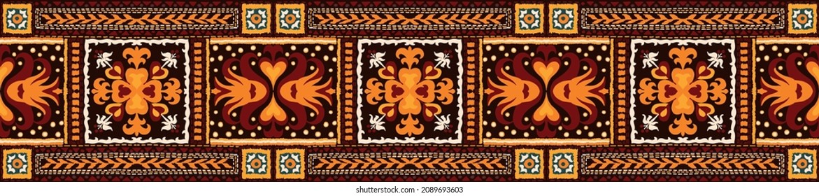Ikat geometric folklore ornament. Tribal ethnic vector texture. Seamless striped pattern in Aztec style. Figure tribal embroidery. Indian, Scandinavian, Gypsy, Mexican, folk pattern.