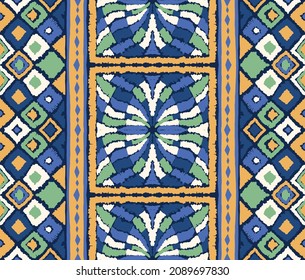 Ikat geometric folklore ornament. Tribal ethnic vector texture. Seamless striped pattern in Aztec style. Figure tribal embroidery. Indian, Scandinavian, Gypsy, Mexican, folk pattern.