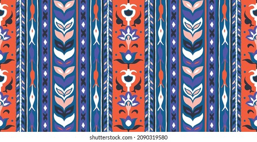 Ikat geometric folklore ornament. Tribal ethnic vector texture. Seamless striped pattern in Aztec style. Figure tribal embroidery. Indian, Scandinavian, Gypsy, Mexican, folk pattern.