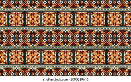 Ikat geometric folklore ornament. Tribal ethnic vector texture. Seamless striped pattern in Aztec style. Figure tribal embroidery. Indian, Scandinavian, Gypsy, Mexican, folk pattern.