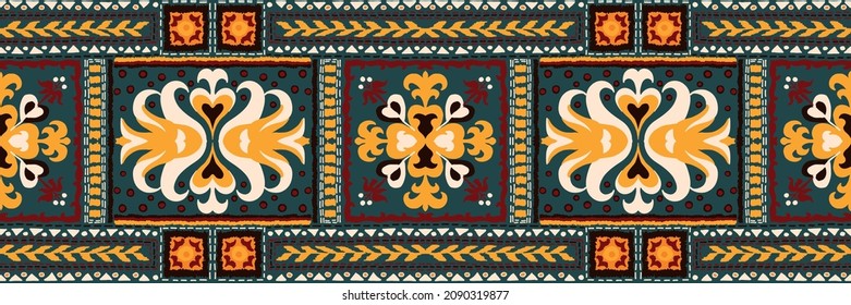 Ikat geometric folklore ornament. Tribal ethnic vector texture. Seamless striped pattern in Aztec style. Figure tribal embroidery. Indian, Scandinavian, Gypsy, Mexican, folk pattern.