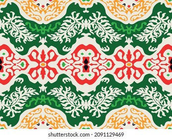 Ikat geometric folklore ornament. Tribal ethnic vector texture. Seamless striped pattern in Aztec style. Figure tribal embroidery. Indian, Scandinavian, Gypsy, Mexican, folk pattern.