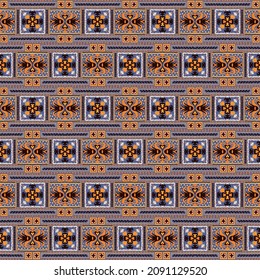 Ikat geometric folklore ornament. Tribal ethnic vector texture. Seamless striped pattern in Aztec style. Figure tribal embroidery. Indian, Scandinavian, Gypsy, Mexican, folk pattern.