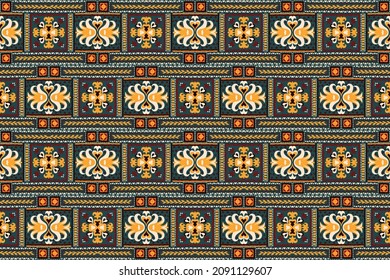 Ikat geometric folklore ornament. Tribal ethnic vector texture. Seamless striped pattern in Aztec style. Figure tribal embroidery. Indian, Scandinavian, Gypsy, Mexican, folk pattern.
