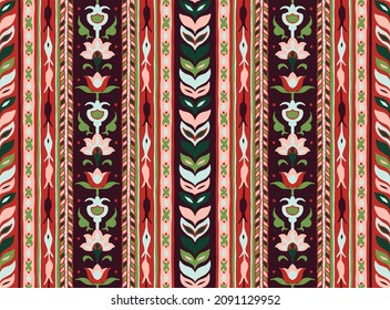 Ikat geometric folklore ornament. Tribal ethnic vector texture. Seamless striped pattern in Aztec style. Figure tribal embroidery. Indian, Scandinavian, Gypsy, Mexican, folk pattern.