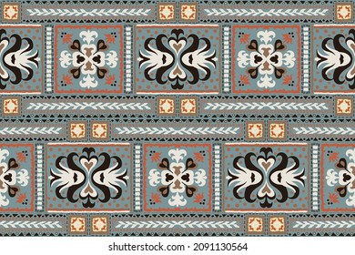 Ikat geometric folklore ornament. Tribal ethnic vector texture. Seamless striped pattern in Aztec style. Figure tribal embroidery. Indian, Scandinavian, Gypsy, Mexican, folk pattern.