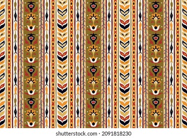 Ikat geometric folklore ornament. Tribal ethnic vector texture. Seamless striped pattern in Aztec style. Figure tribal embroidery. Indian, Scandinavian, Gypsy, Mexican, folk pattern.