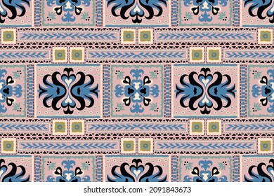 Ikat geometric folklore ornament. Tribal ethnic vector texture. Seamless striped pattern in Aztec style. Figure tribal embroidery. Indian, Scandinavian, Gypsy, Mexican, folk pattern.