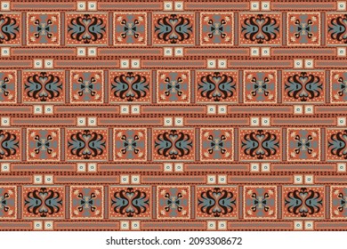 Ikat geometric folklore ornament. Tribal ethnic vector texture. Seamless striped pattern in Aztec style. Figure tribal embroidery. Indian, Scandinavian, Gypsy, Mexican, folk pattern.
