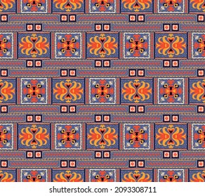 Ikat geometric folklore ornament. Tribal ethnic vector texture. Seamless striped pattern in Aztec style. Figure tribal embroidery. Indian, Scandinavian, Gypsy, Mexican, folk pattern.