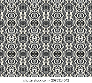 Ikat geometric folklore ornament. Tribal ethnic vector texture. Seamless striped pattern in Aztec style. Figure tribal embroidery. Indian, Scandinavian, Gypsy, Mexican, folk pattern.