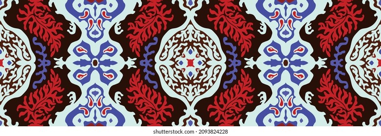 Ikat geometric folklore ornament. Tribal ethnic vector texture. Seamless striped pattern in Aztec style. Figure tribal embroidery. Indian, Scandinavian, Gypsy, Mexican, folk pattern.