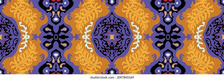 Ikat geometric folklore ornament. Tribal ethnic vector texture. Seamless striped pattern in Aztec style. Figure tribal embroidery. Indian, Scandinavian, Gypsy, Mexican, folk pattern.