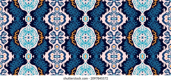 Ikat geometric folklore ornament. Tribal ethnic vector texture. Seamless striped pattern in Aztec style. Figure tribal embroidery. Indian, Scandinavian, Gypsy, Mexican, folk pattern.