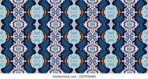 Ikat geometric folklore ornament. Tribal ethnic vector texture. Seamless striped pattern in Aztec style. Figure tribal embroidery. Indian, Scandinavian, Gypsy, Mexican, folk pattern.