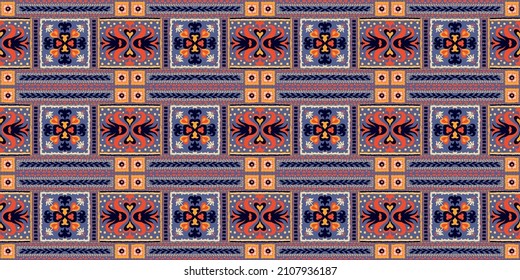 Ikat geometric folklore ornament. Tribal ethnic vector texture. Seamless striped pattern in Aztec style. Figure tribal embroidery. Indian, Scandinavian, Gypsy, Mexican, folk pattern.