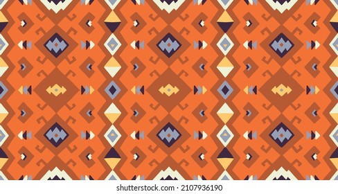 Ikat geometric folklore ornament. Tribal ethnic vector texture. Seamless striped pattern in Aztec style. Figure tribal embroidery. Indian, Scandinavian, Gypsy, Mexican, folk pattern.