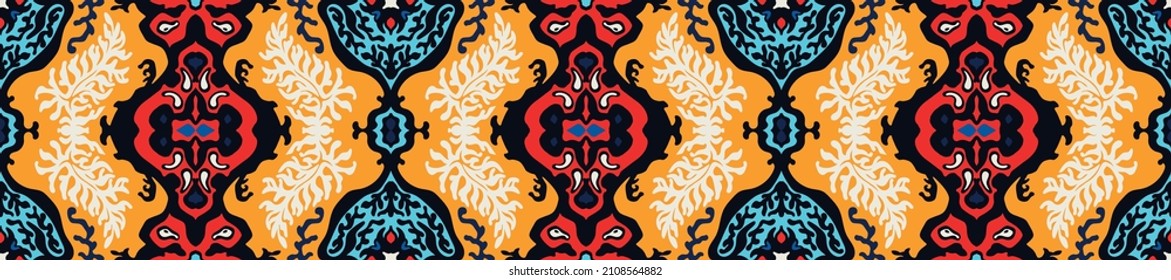 Ikat geometric folklore ornament. Tribal ethnic vector texture. Seamless striped pattern in Aztec style. Figure tribal embroidery. Indian, Scandinavian, Gypsy, Mexican, folk pattern.