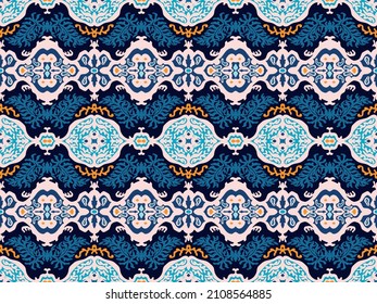Ikat geometric folklore ornament. Tribal ethnic vector texture. Seamless striped pattern in Aztec style. Figure tribal embroidery. Indian, Scandinavian, Gypsy, Mexican, folk pattern.