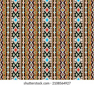 Ikat geometric folklore ornament. Tribal ethnic vector texture. Seamless striped pattern in Aztec style. Figure tribal embroidery. Indian, Scandinavian, Gypsy, Mexican, folk pattern.