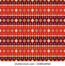 Ikat geometric folklore ornament. Tribal ethnic vector texture. Seamless striped pattern in Aztec style. Figure tribal embroidery. Indian, Scandinavian, Gypsy, Mexican, folk pattern.