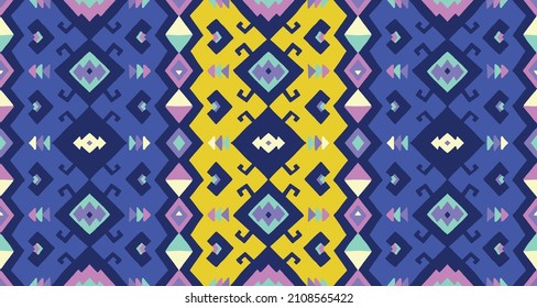 Ikat geometric folklore ornament. Tribal ethnic vector texture. Seamless striped pattern in Aztec style. Figure tribal embroidery. Indian, Scandinavian, Gypsy, Mexican, folk pattern.