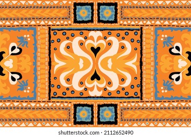 Ikat geometric folklore ornament. Tribal ethnic vector texture. Seamless striped pattern in Aztec style. Figure tribal embroidery. Indian, Scandinavian, Gypsy, Mexican, folk pattern.