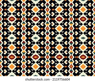 Ikat geometric folklore ornament. Tribal ethnic vector texture. Seamless striped pattern in Aztec style. Figure tribal embroidery. Indian, Scandinavian, Gypsy, Mexican, folk pattern.