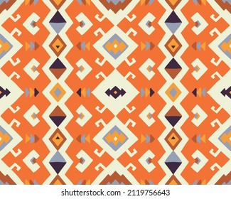 Ikat geometric folklore ornament. Tribal ethnic vector texture. Seamless striped pattern in Aztec style. Figure tribal embroidery. Indian, Scandinavian, Gypsy, Mexican, folk pattern.