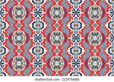 Ikat geometric folklore ornament. Tribal ethnic vector texture. Seamless striped pattern in Aztec style. Figure tribal embroidery. Indian, Scandinavian, Gypsy, Mexican, folk pattern.