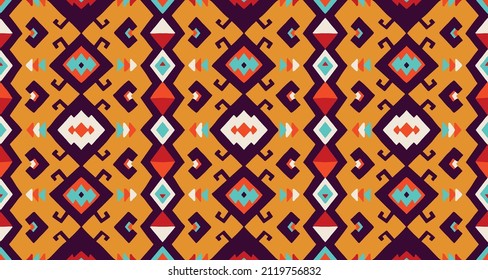Ikat geometric folklore ornament. Tribal ethnic vector texture. Seamless striped pattern in Aztec style. Figure tribal embroidery. Indian, Scandinavian, Gypsy, Mexican, folk pattern.