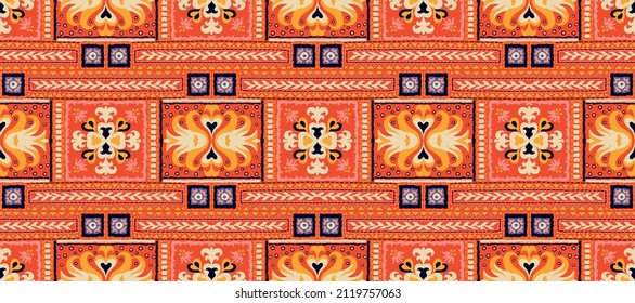Ikat geometric folklore ornament. Tribal ethnic vector texture. Seamless striped pattern in Aztec style. Figure tribal embroidery. Indian, Scandinavian, Gypsy, Mexican, folk pattern.