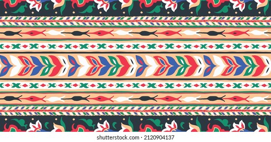 Ikat geometric folklore ornament. Tribal ethnic vector texture. Seamless striped pattern in Aztec style. Figure tribal embroidery. Indian, Scandinavian, Gypsy, Navajo, Mexican, folk pattern.