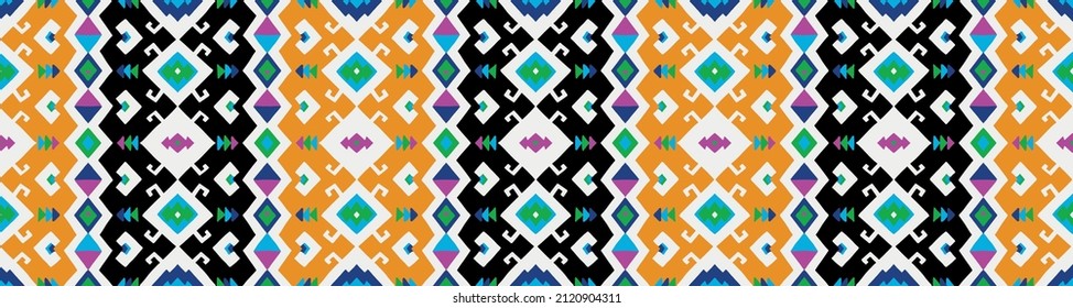 Ikat geometric folklore ornament. Tribal ethnic vector texture. Seamless striped pattern in Aztec style. Figure tribal embroidery. Indian, Scandinavian, Gypsy, Navajo, Mexican, folk pattern.