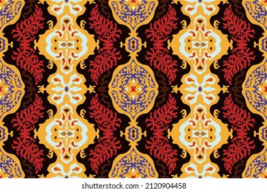 Ikat geometric folklore ornament. Tribal ethnic vector texture. Seamless striped pattern in Aztec style. Figure tribal embroidery. Indian, Scandinavian, Gypsy, Navajo, Mexican, folk pattern.