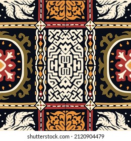 Ikat geometric folklore ornament. Tribal ethnic vector texture. Seamless striped pattern in Aztec style. Figure tribal embroidery. Indian, Scandinavian, Gypsy, Navajo, Mexican, folk pattern.