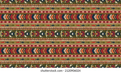 Ikat geometric folklore ornament. Tribal ethnic vector texture. Seamless striped pattern in Aztec style. Figure tribal embroidery. Indian, Scandinavian, Gypsy, Mexican, folk pattern.