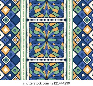 Ikat geometric folklore ornament. Tribal ethnic vector texture. Seamless striped pattern in Aztec style. Figure tribal embroidery. Indian, Scandinavian, Gypsy, Mexican, folk pattern.